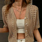 Cardigan da donna in maglia con maniche corte e inserti traforati