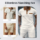 Set estivo e casual a due pezzi in maglia a nido d'ape da uomo