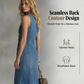 Abito lungo senza maniche in denim con scollo a V e chiusura con bottoni sul davanti