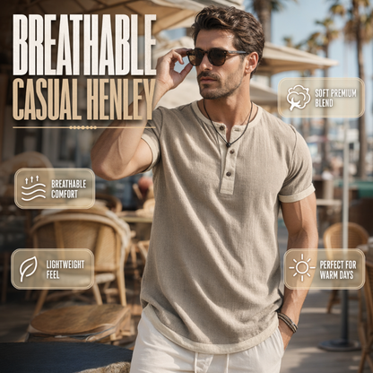 ⏰ Il conto alla rovescia è iniziato – 50% di sconto solo per altri 3 giorni! 🌿 Maglietta Henley a maniche corte e traspirante con dettagli a contrasto