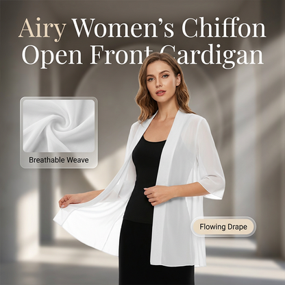 Cardigan da donna in chiffon, ampio e aperto sul davanti.