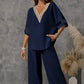 🌺 Set composto da un elegante top con scollo a V e pantaloni a gamba larga