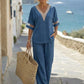 🌺 Set composto da un elegante top con scollo a V e pantaloni a gamba larga