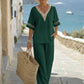 🌺 Set composto da un elegante top con scollo a V e pantaloni a gamba larga