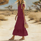 Robe longue fluide à boutons et col en V pour femme