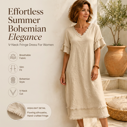 Abito midi da donna dalla vestibilità ampia, con scollo a V e nappine