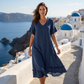 Abito midi da donna dalla vestibilità ampia, con scollo a V e nappine