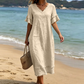 Abito midi da donna dalla vestibilità ampia, con scollo a V e nappine