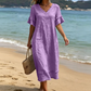 Abito midi da donna dalla vestibilità ampia, con scollo a V e nappine