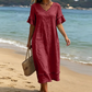 Abito midi da donna dalla vestibilità ampia, con scollo a V e nappine