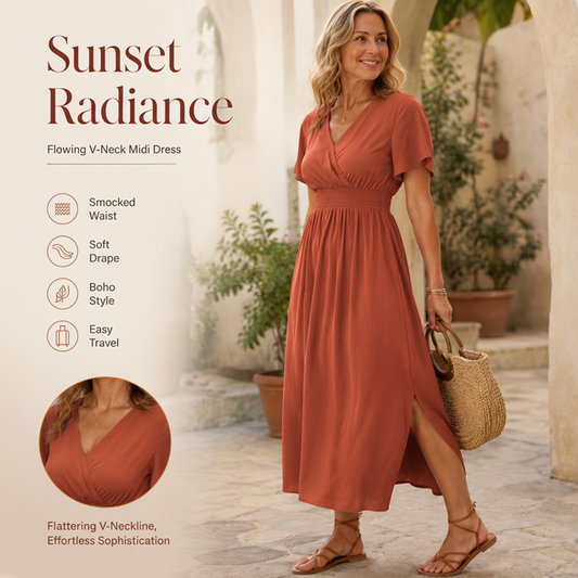 Abito lungo estivo da donna con scollo a V e spacco laterale
