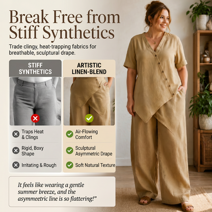 👗 Set composto da top asimmetrico e pantaloni a gamba larga da donna – look moderno, taglio leggero e versatile – perfetto per le giornate calde, le feste e le occasioni speciali | Spedizione gratuita