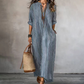 👗 Abito lungo da donna in stile bohémien a righe verticali, scollo a V – Maniche di media lunghezza, tessuto fluido, taglio ampio 🔥 -50%