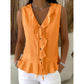Top da donna senza maniche con bordi a volant e scollo a V