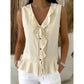 Top da donna senza maniche con bordi a volant e scollo a V