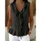 Top da donna senza maniche con bordi a volant e scollo a V