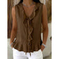 Top da donna senza maniche con bordi a volant e scollo a V