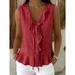 Top da donna senza maniche con bordi a volant e scollo a V
