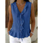 Top da donna senza maniche con bordi a volant e scollo a V