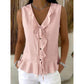 Top da donna senza maniche con bordi a volant e scollo a V