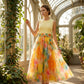 ⌛Offerta a tempo limitato – Gonna midi in tulle con motivo floreale acquerellato da donna