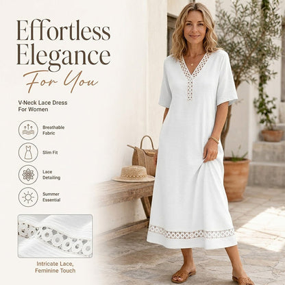 🔥SCONTO DEL 50% - OLTRE 50.000 PEZZI VENDUTI👗Abito da donna con scollo a V in pizzo, tessuto traspirante che nasconde il grasso sulla pancia e sui fianchi