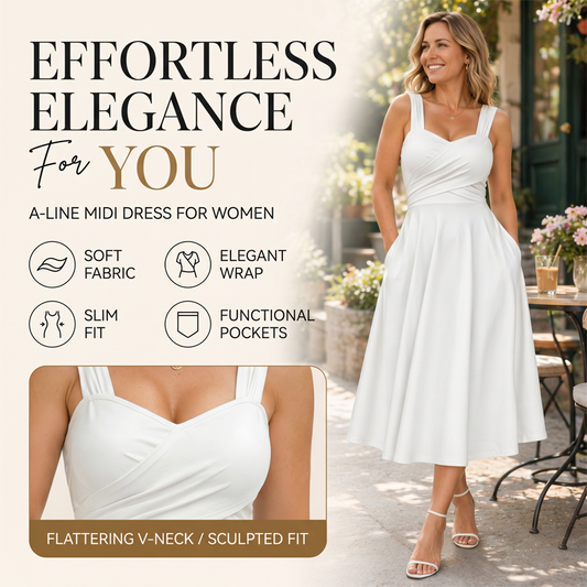 🔥SCONTO DEL 50% - OLTRE 50.000 PEZZI VENDUTI👗Abito midi da donna a trapezio con vita incrociata che nasconde il ventre e il grasso sui fianchi