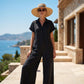 🚀 Neu eingetroffen – 50% Probierpreis! Lässiger, locker sitzender Kurzarm-Jumpsuit mit Knöpfen für Damen