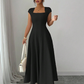 Elegante abito da donna dalla linea ad A con scollo quadrato, modello aderente, abito lungo