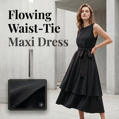 🔥-50%👗 Abito lungo da donna senza maniche – Cintura a cravatta, vita alta, taglio fluido