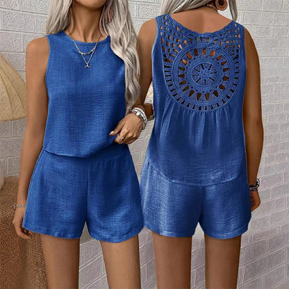 Set da donna, composto da una maglietta casual senza maniche e un paio di pantaloncini (set da 2 pezzi)