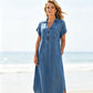 Abito lungo in jeans con cerniera e scollo a V da donna