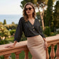 🔥-50%👕 Top casual da donna con scollo a V – Maniche a 3/4 a sbuffo in tessuto testurizzato