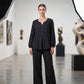 🔥-50%👗 Set da donna con top con scollo a V e pantaloni larghi – Outfit casual a due pezzi🍃, perfetto sia a casa che in città