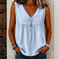 🌿 SCONTO DEL 50% ✨ Top da donna in lino – Scollo a V e raffinati dettagli in pizzo 💛