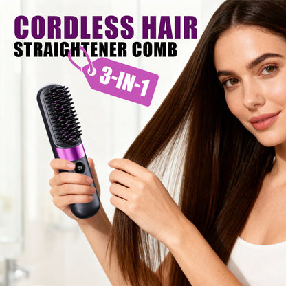 💇‍♀️🔋  Peine Alisador 3 in 1 Inambrico – Alisa, Peina e Moldea senza cavi, perfetto per viaggi e ritocchi 🚗✨