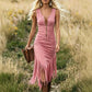 Abito Slim Senza Maniche con Frange in Stile Western Retro