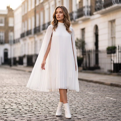 Aktueller Trend⭐💃 Anmutiges Plisseekleid mit Cape-Silhouette