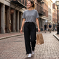 Pantaloni casual a vita alta e a gamba larga da donna