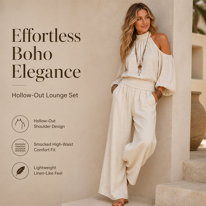 🌸 SCONTO DEL 50%! 👗 Set da donna a 2 pezzi – Top con spalline sottili e spalle scoperte e pantaloni larghi – Leggero, elegante e versatile – Perfetto per l'estate e le vacanze ☀️