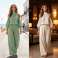 🌸 SCONTO DEL 50%! 👗 Set da donna a 2 pezzi – Top con spalline sottili e spalle scoperte e pantaloni larghi – Leggero, elegante e versatile – Perfetto per l'estate e le vacanze ☀️