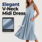 Abito midi da donna casual senza maniche con scollo a V