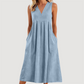 Abito midi da donna casual senza maniche con scollo a V