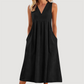 Abito midi da donna casual senza maniche con scollo a V