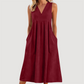 Abito midi da donna casual senza maniche con scollo a V