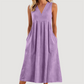 Abito midi da donna casual senza maniche con scollo a V