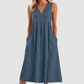Abito midi da donna casual senza maniche con scollo a V