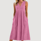 Abito midi da donna casual senza maniche con scollo a V