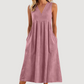 Abito midi da donna casual senza maniche con scollo a V