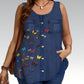👕 Canotta da donna in stile jeans con stampa a farfalle – Senza maniche, abbottonata e con tasche anteriori🌿